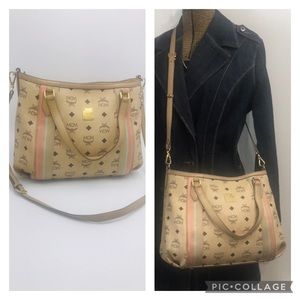 Authentic MCM Beige 2-Way Zip Tote Crossbody Bag